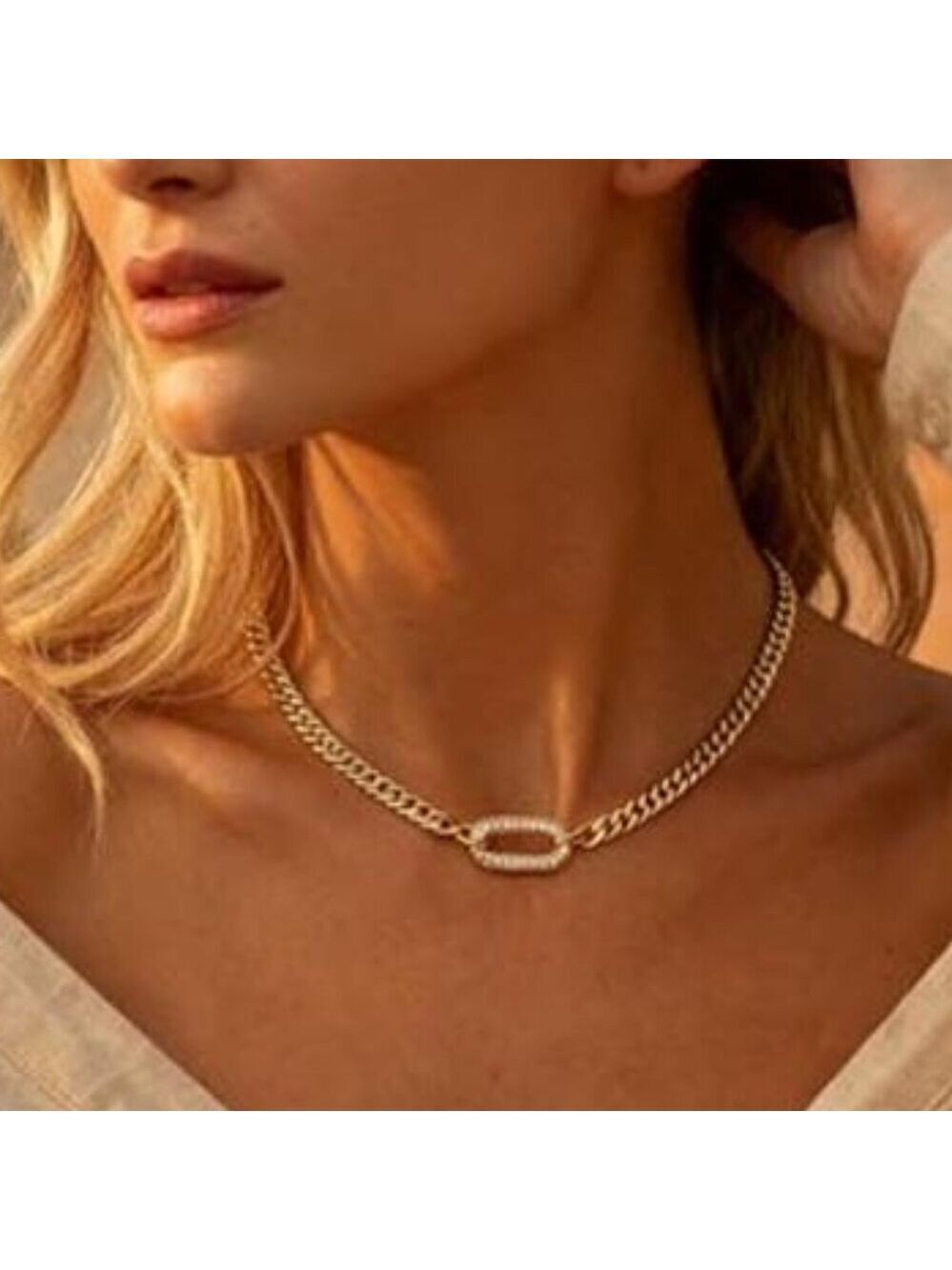 Gold Necklace for Women Trendy - Chunky Herringbone Paperclip Cuban Necklace - Picture 8 of 8